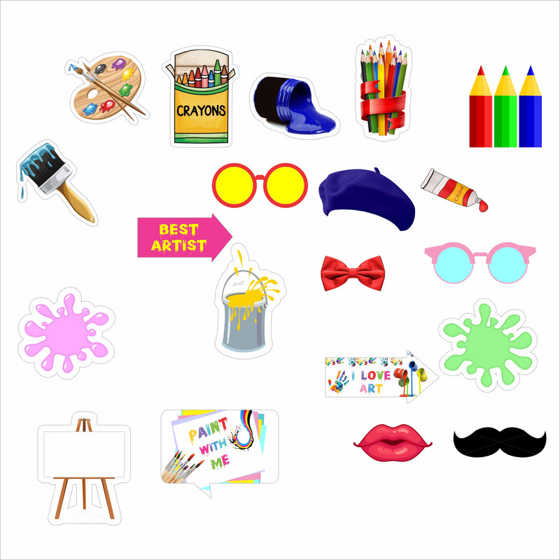 Art and Paint Theme Birthday Party Photo Booth Props Kit