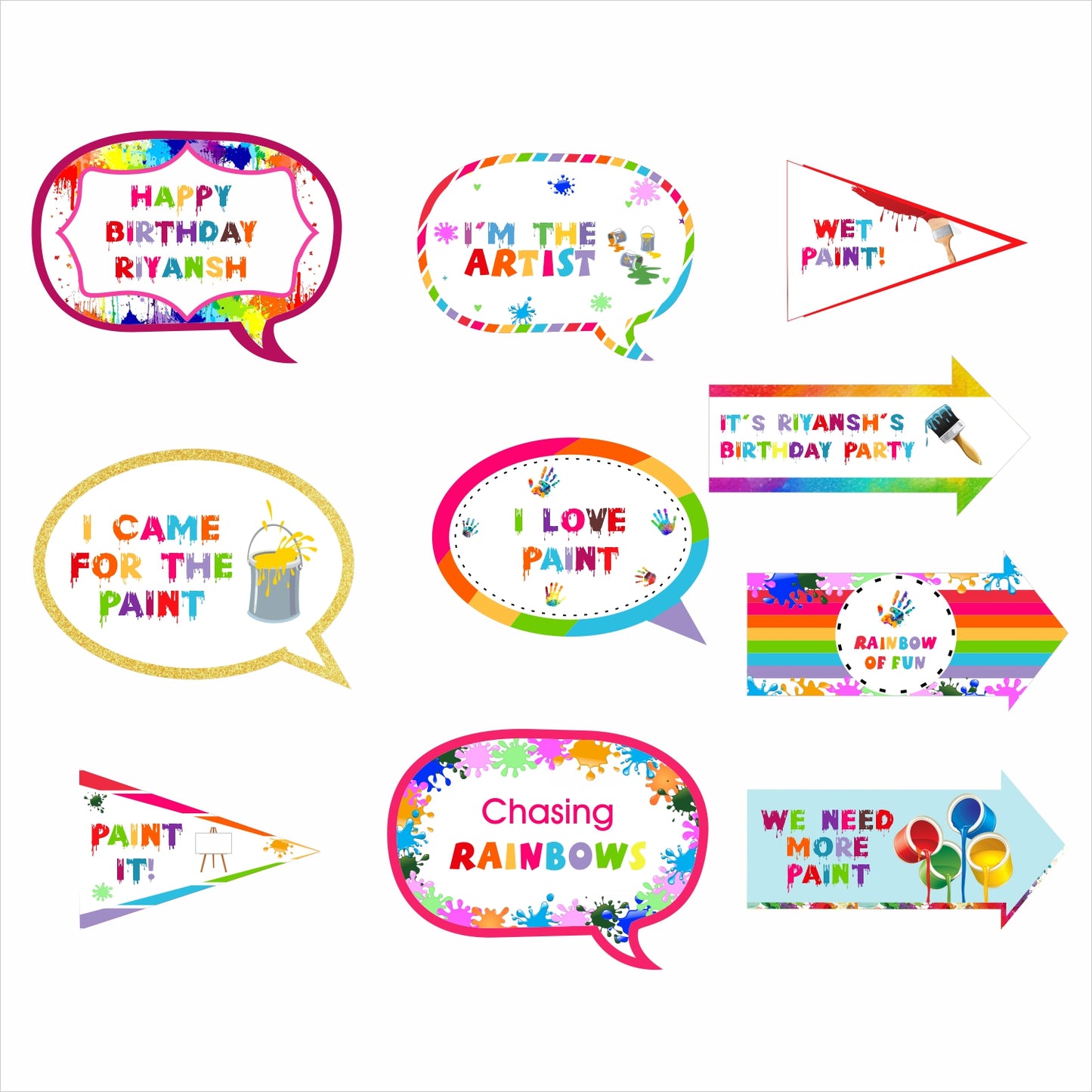 Art and Paint Theme Birthday Party Photo Booth Props Kit