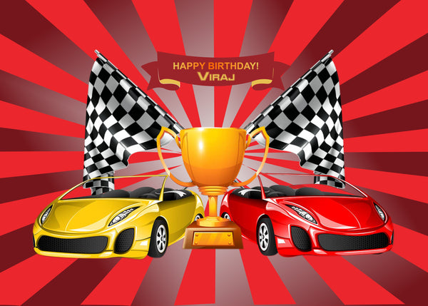 Personalize Racing Car Birthday Backdrop Banner