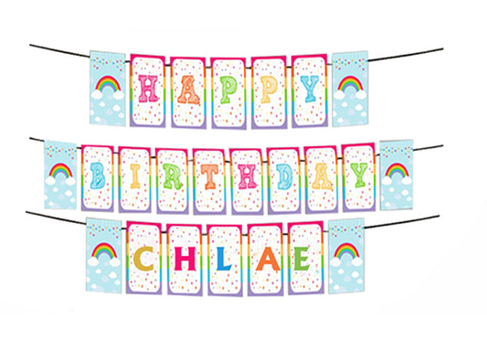 Personalized Rainbow Girls Banner For Birthday Decoration I Happy Birthday Banner