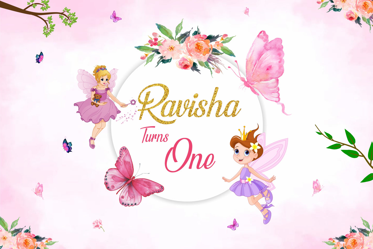 Personalize Butterfly Birthday Backdrop Banner