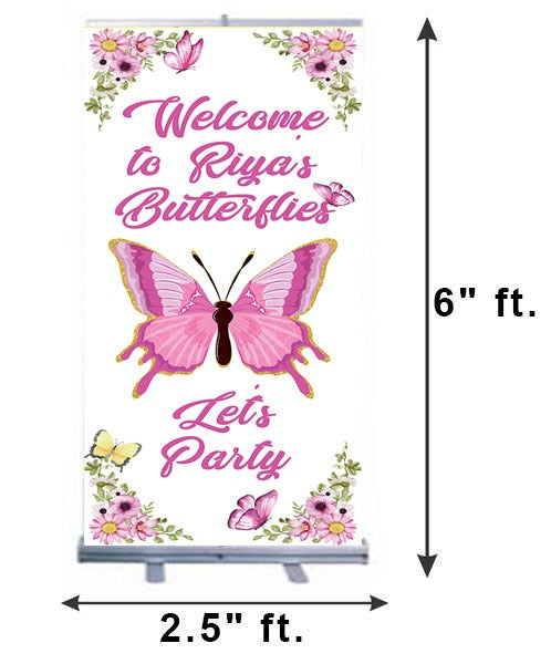 Butterflies Customized Welcome Banner Roll up Standee (with stand)