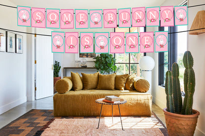 Some Bunny Is One Birthday Party Banner for Decoration