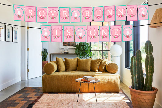 Some Bunny Is One Birthday Party Banner for Decoration