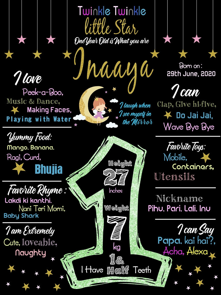 Twinkle Twinkle Little Star Theme Customized Chalkboard/Milestone Board for Kids Birthday Party