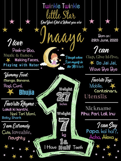Twinkle Twinkle Little Star Theme Customized Chalkboard/Milestone Board for Kids Birthday Party
