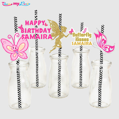 Butterflies & Fairies Theme Birthday Party Paper Decorative Straws