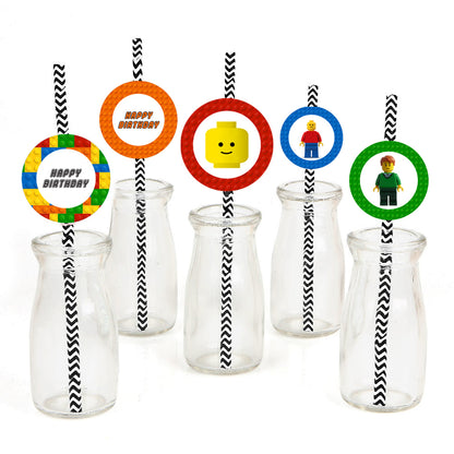 Lego Theme Birthday Party Paper Decorative Straws