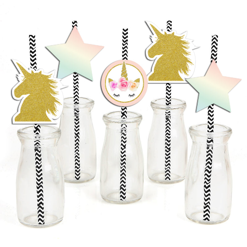 Unicorn Theme Birthday Party Paper Decorative Straws