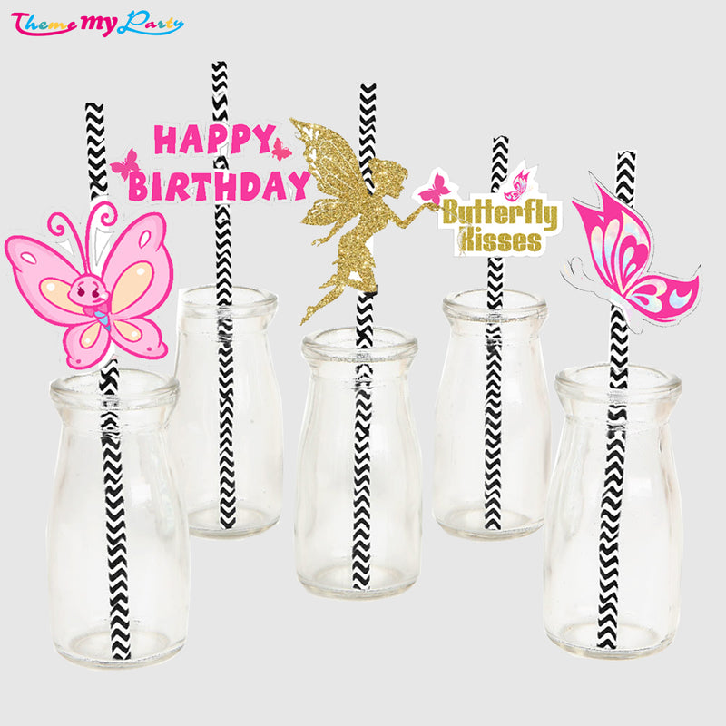 Butterflies & Fairies Theme Birthday Party Paper Decorative Straws