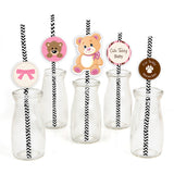 Cute Teddy Theme Welcome Baby Girl Paper Decorative Straws