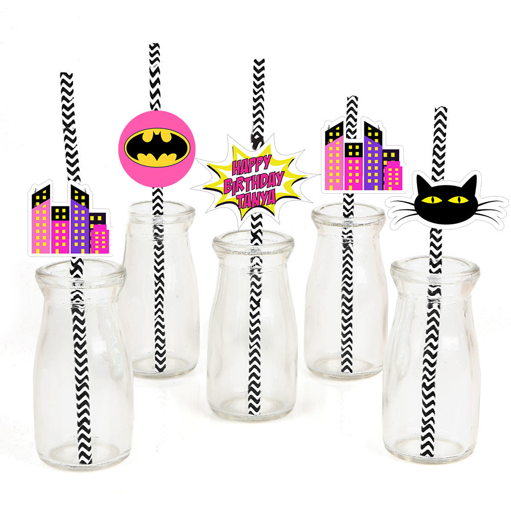 Super Girl Theme Birthday Party Straws