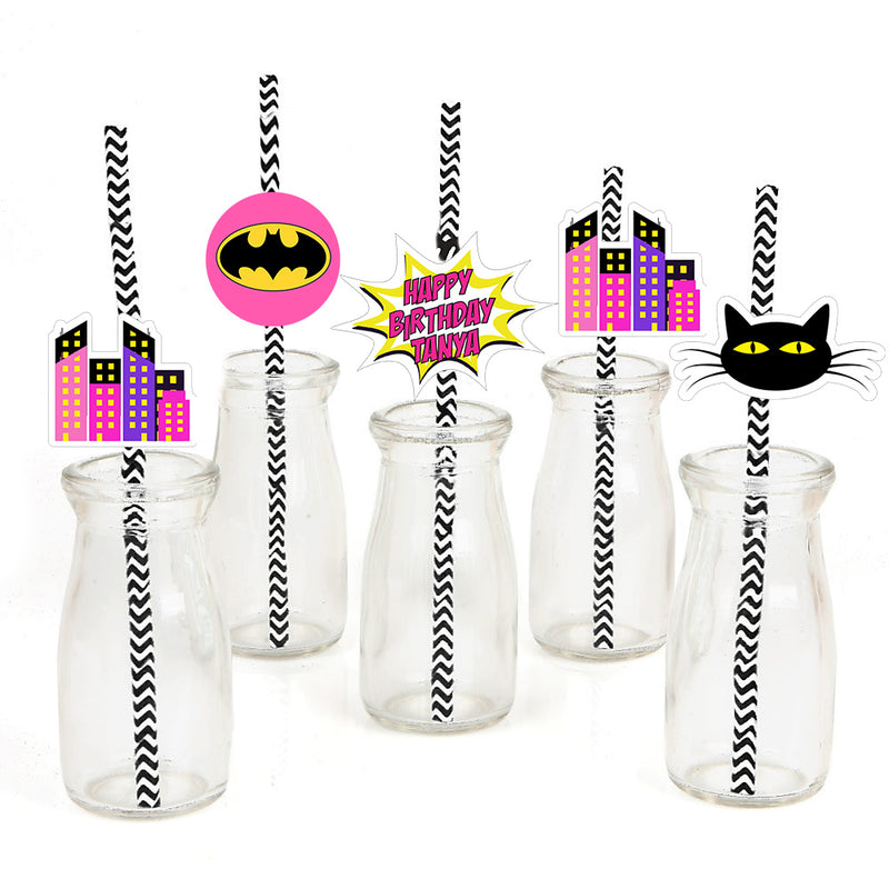 Super Girl Theme Birthday Party Straws