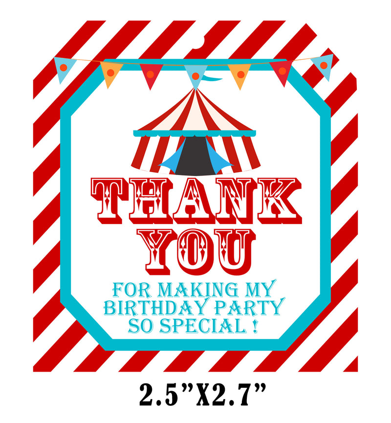 Carnival Theme Birthday Party Thank You Gift Tags