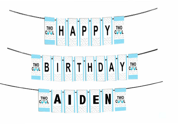 Personalized Two Cool Boys Banner For Birthday Decoration I Happy Birthday Banner