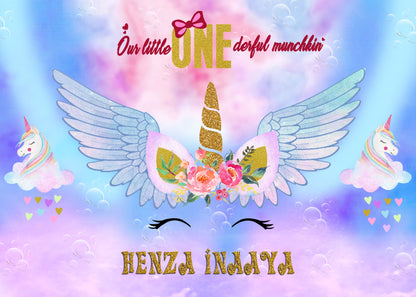 Personalize Unicorn Birthday Backdrop Banner