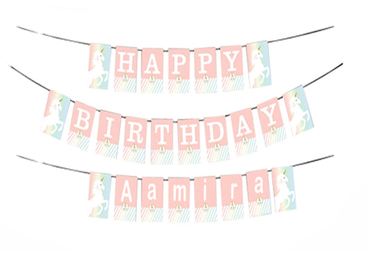 Personalized Unicorn -Girls Banner For Birthday Decoration I Happy Birthday Banner