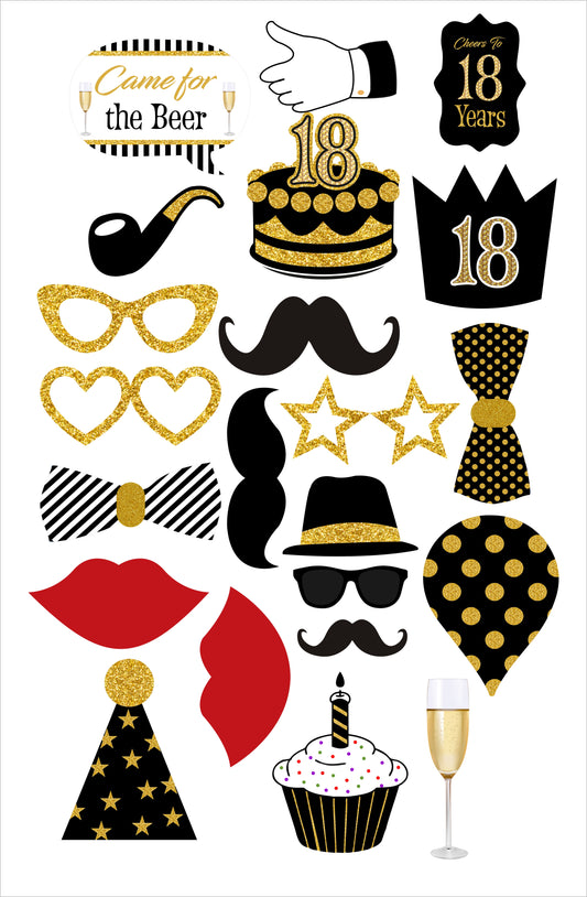 18th Birthday Party Photo Booth Props Kit