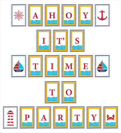Nautical Ahoy  Theme Birthday Party Banner for Decoration