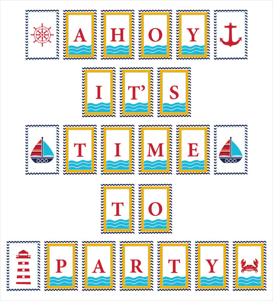 Nautical Ahoy  Theme Birthday Party Banner for Decoration