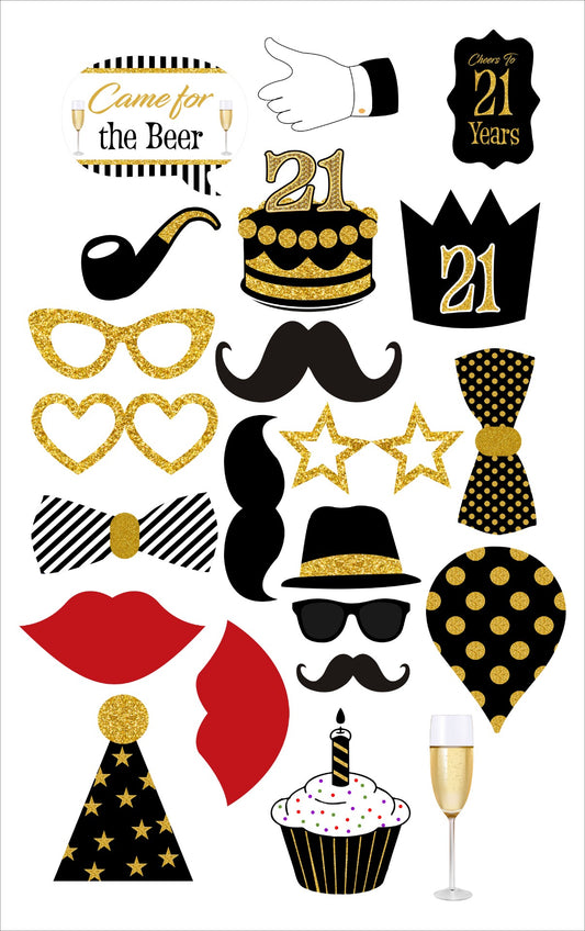 21st  Birthday Party Photo Booth Props Kit