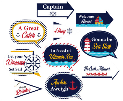 Nautical Ahoy Theme Birthday Party Photo Booth Props Kit