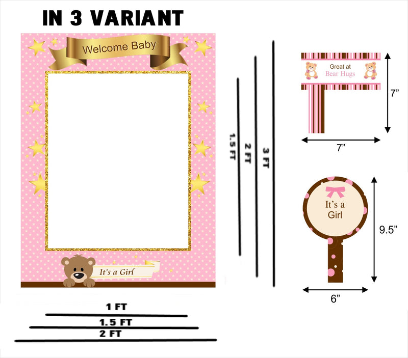 Cute Teddy Theme Welcome Baby Girl Selfie Photo Booth Frame & Props