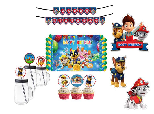 Paw Patrol Theme Birthday Party Combo Kit with Backdrop & Decorations