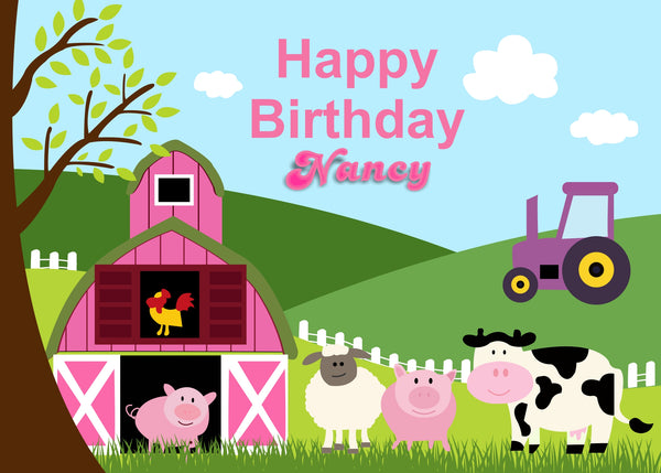 Personalize Barnyard Birthday Party Backdrop Banner