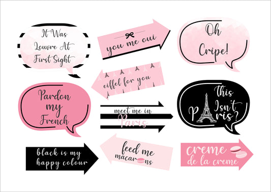 Oh La La Paris Theme Birthday Party Photo Booth Props Kit