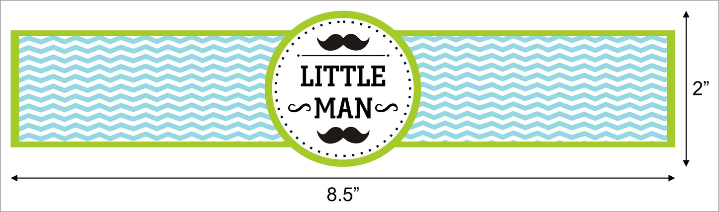 Little Man Theme Water Bottle Labels