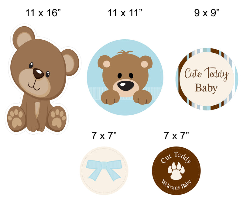 Baby Boy Cute Teddy - Cutout Pack For Welcome Baby Boy Decoration - Pack Of 5