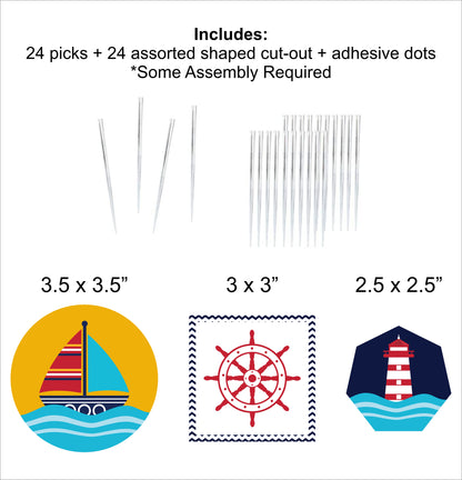 Nautical Ahoy  Theme Birthday Party Cupcake Toppers for Decoration 