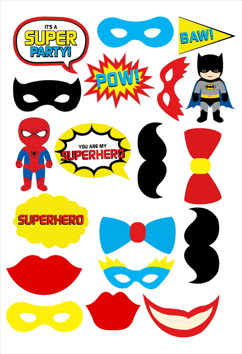 Super Hero Theme Birthday Party Photo Booth Props Kit