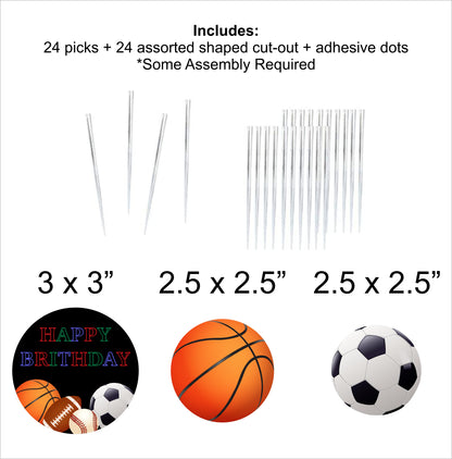 Sports  Theme Birthday Party Cupcake Toppers for Decoration 