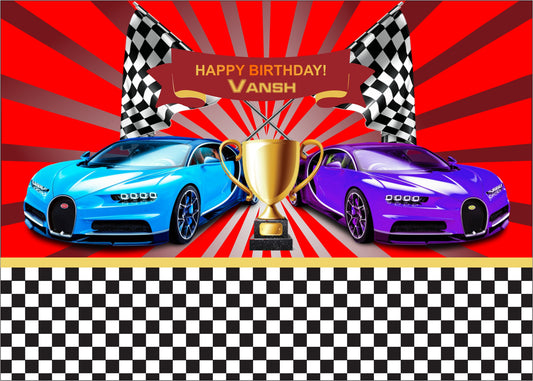 Personalize Ready Set Go Car Racing Backdrop Banner