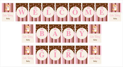 Cute Teddy Theme Welcome Baby Girl Banner for Decoration
