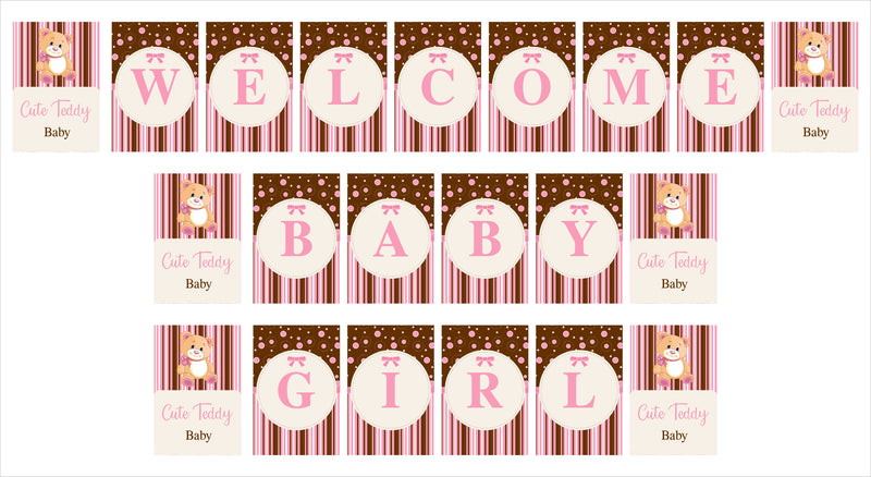 Cute Teddy Theme Welcome Baby Girl Banner for Decoration