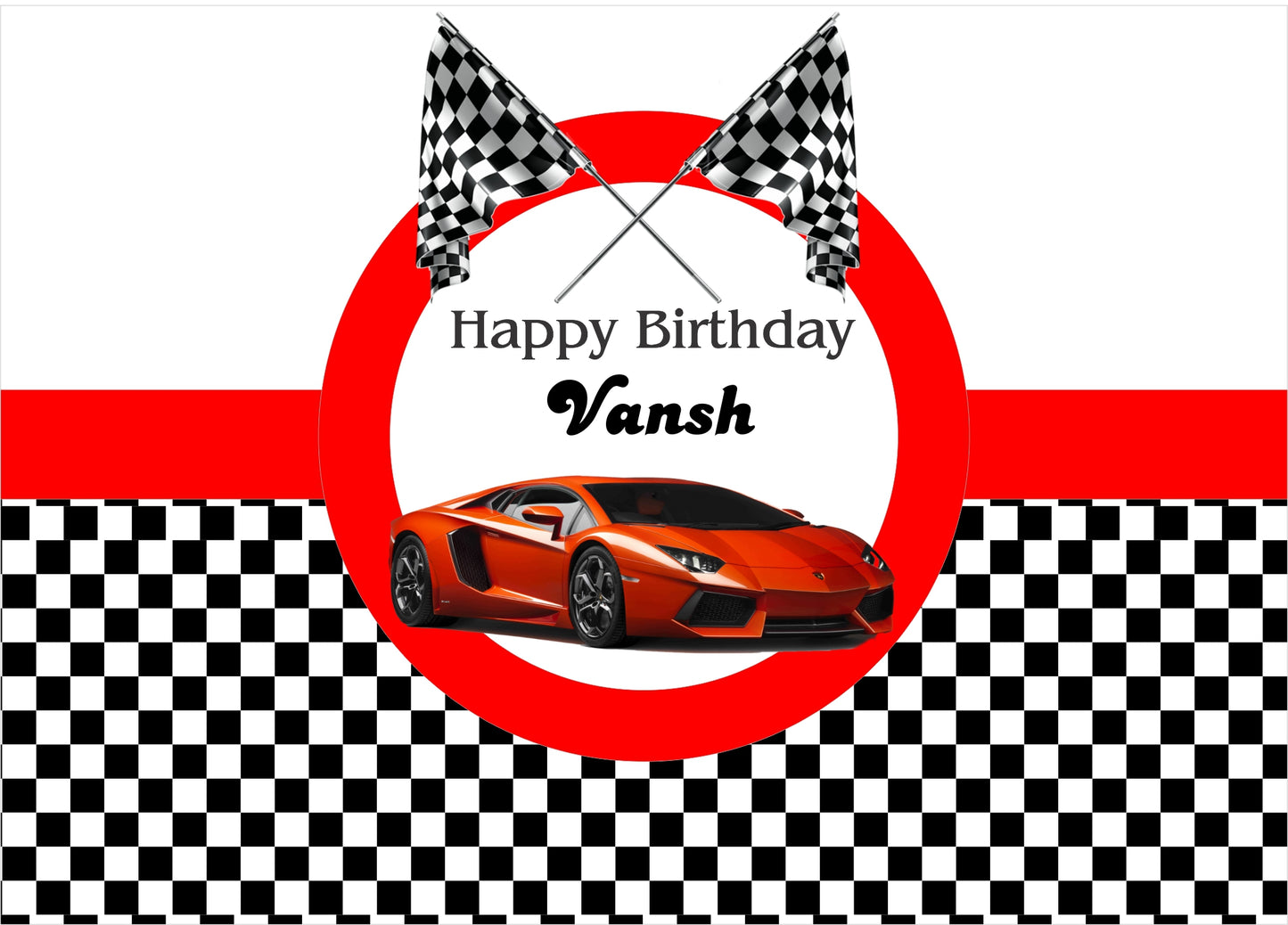 Personalize Racing Car Birthday Backdrop Banner