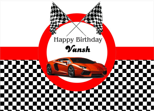 Personalize Racing Car Birthday Backdrop Banner
