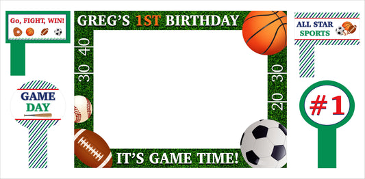 Sports  Theme Birthday Party Selfie Photo Booth Frame & Props