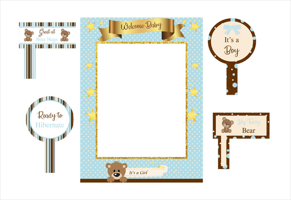 Cute Teddy Theme Welcome Baby Selfie Photo Booth Frame & Props