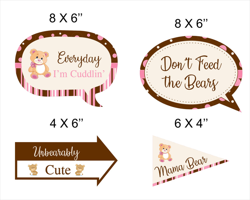 Cute Teddy Theme Welcome Baby Girl Photo Booth Props Kit