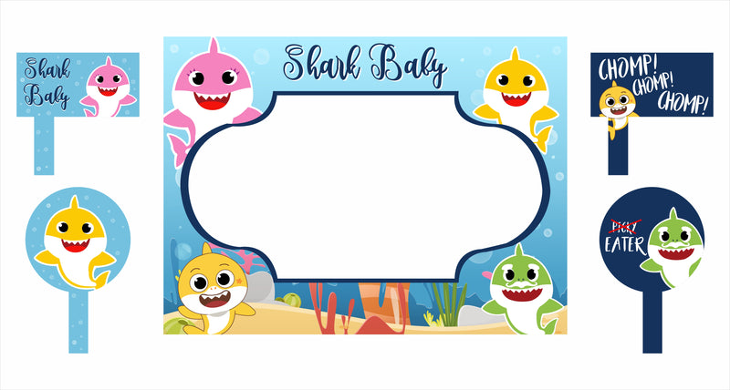Baby Shark Theme Birthday Party Selfie Photo Booth Frame & Props