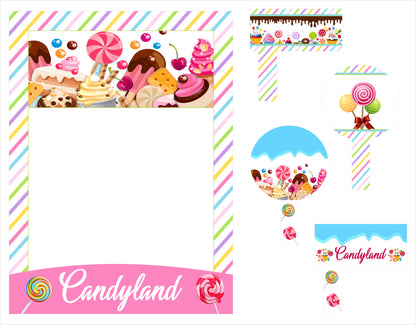 Candy Land - Birthday Party Selfie Photo Booth Picture Frame And Props - Printed On Sturdy Material