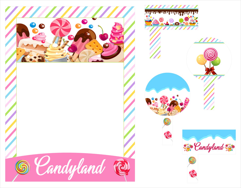Candy Land - Birthday Party Selfie Photo Booth Picture Frame And Props - Printed On Sturdy Material
