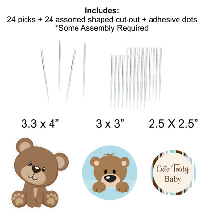 Cute Teddy Theme Welcome Baby Cupcake Toppers for Decoration 