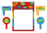 Super Hero Theme Birthday Party Selfie Photo Booth Frame & Props