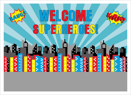 Super Hero Theme Birthday Party Backdrop 