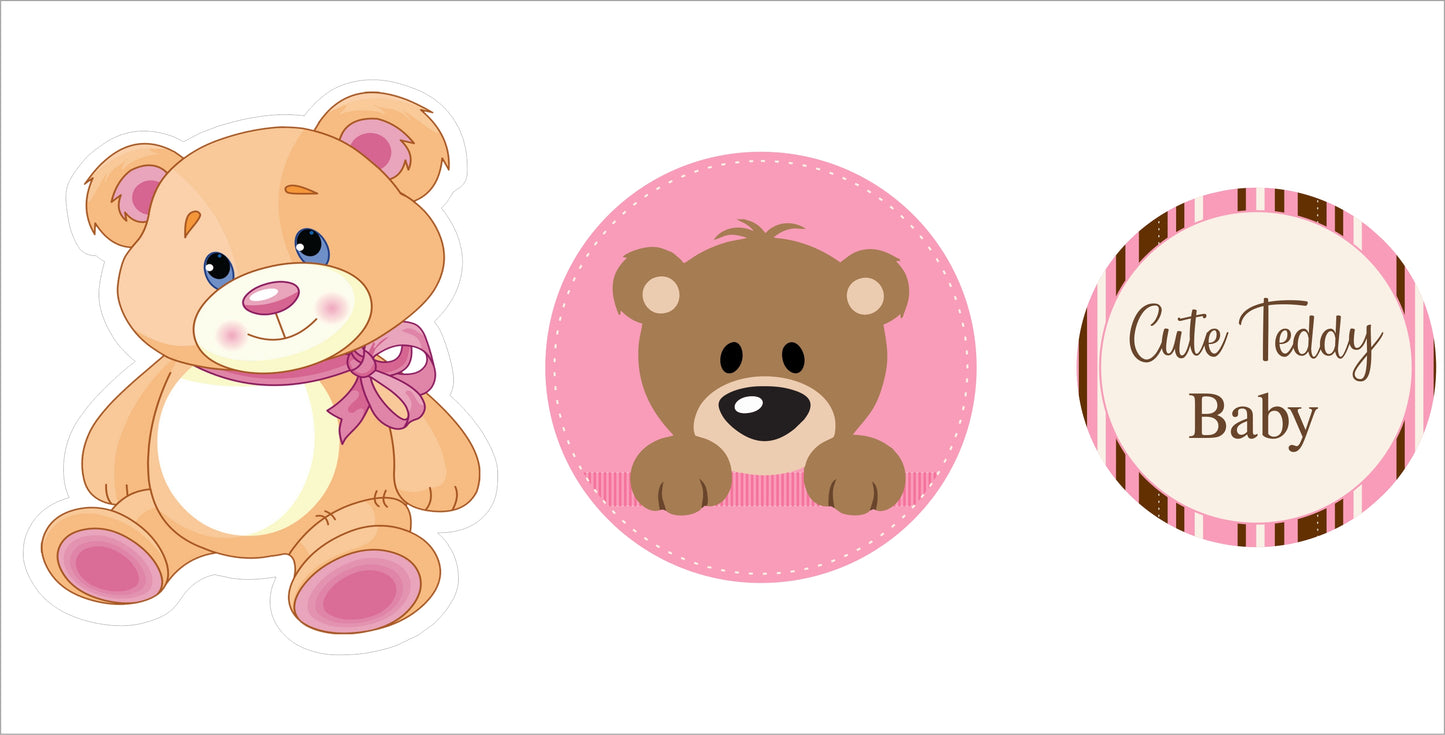 Cute Teddy Theme Welcome Baby Girl Cupcake Toppers for Decoration 